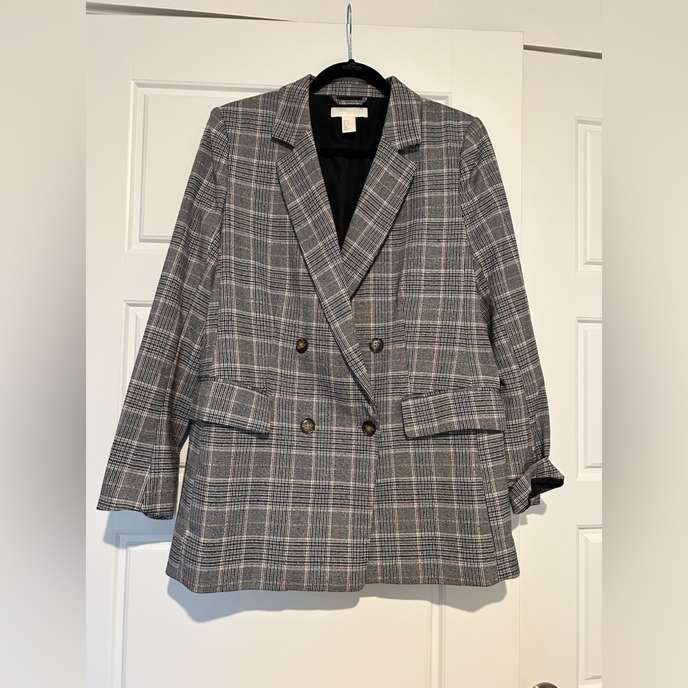 H&M plaid double breasted blazer